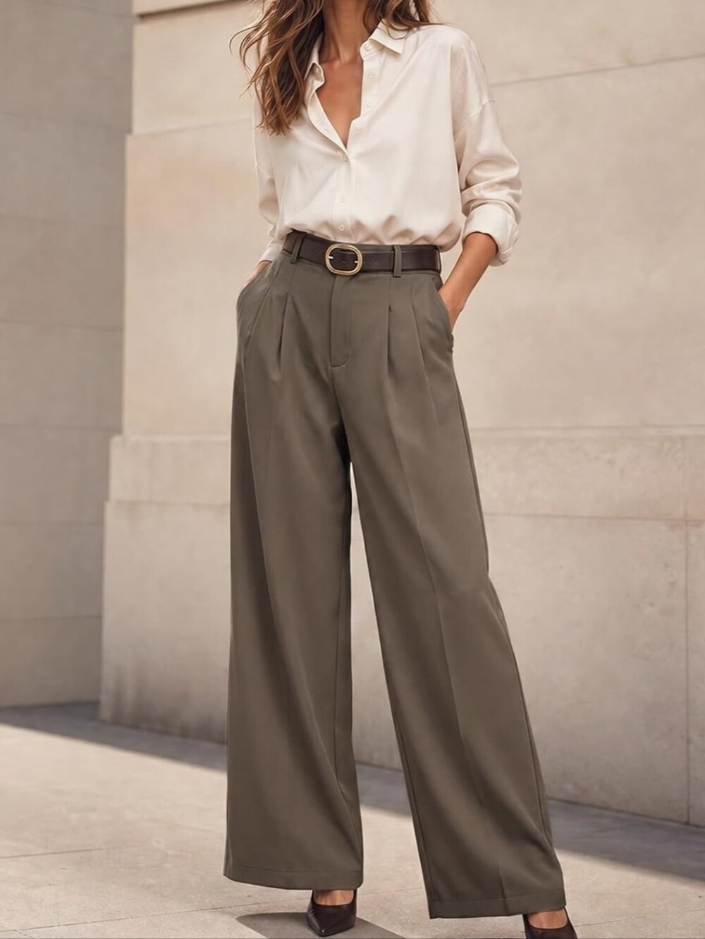 Wide-Leg High-Waist Trousers in Mocha Brown